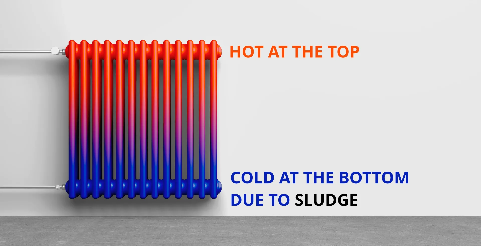Cold radiator illustration showing heating problem